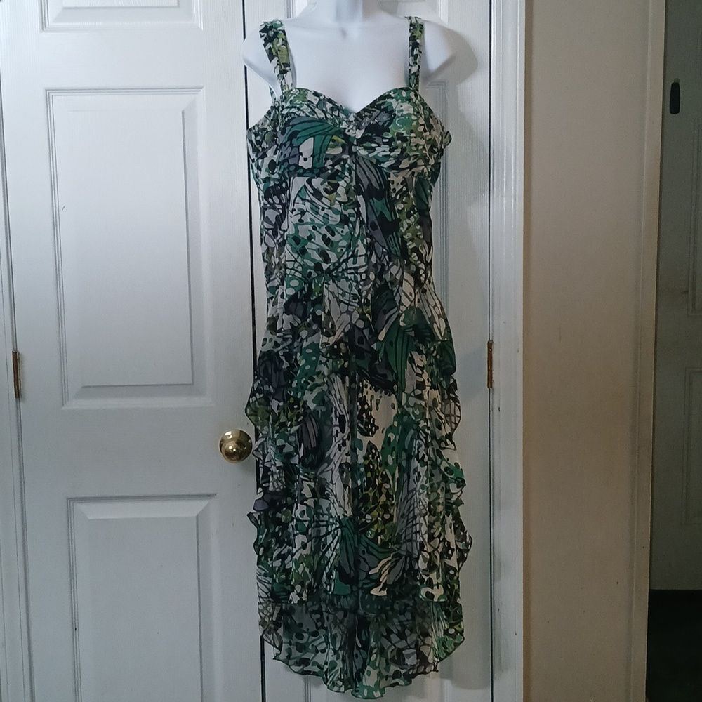 Signature by Robbie Bee green black white sleeveless hi low dress Sz 12 NWOT